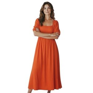 NWT Boutique Square-Neck Midi Dress. Lovely Orange Poppy Color Sz. L Endless Blu